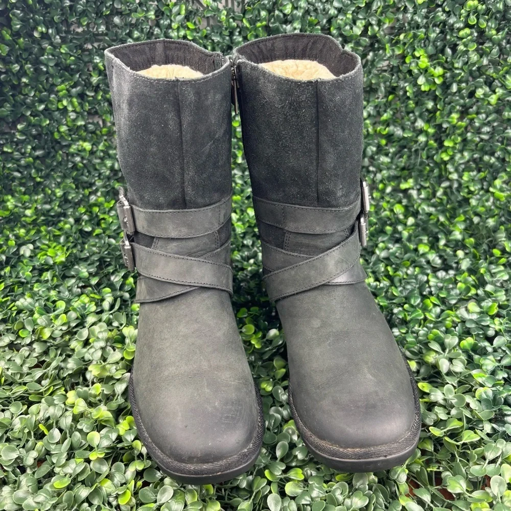 UGG LORNA BLACK SUEDE DOBLE BUCKLE STRAPS BOOTS SIZE 5.5 Woman